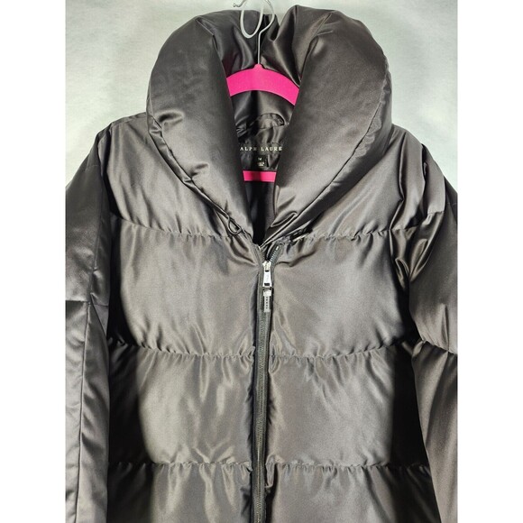 Ralph Lauren Black Label Puffer Jacket Sz 14 Womens Front Zip Pillow Neck - Picture 2 of 15
